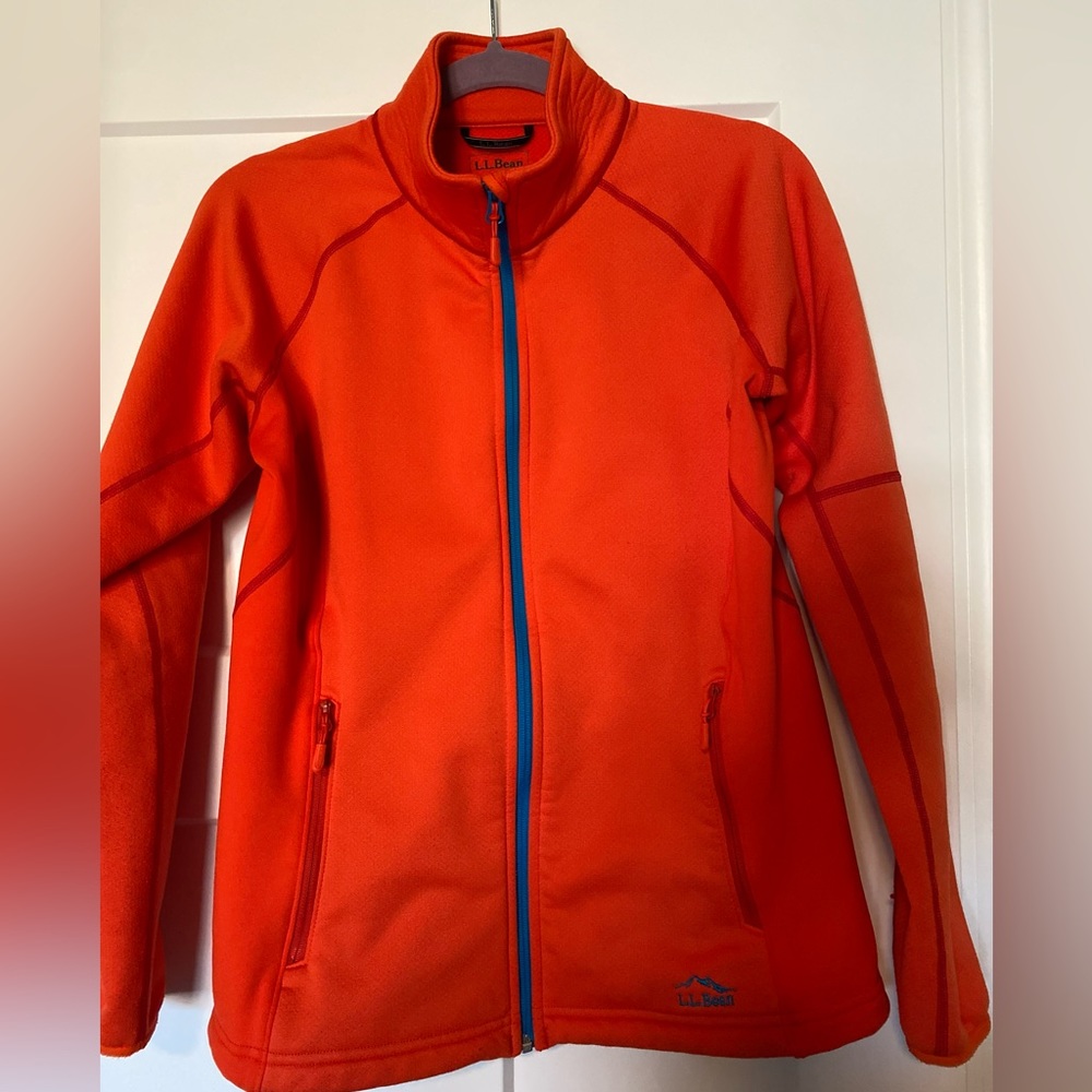 LL Bean brightā orange full zip fleece, womenās size M